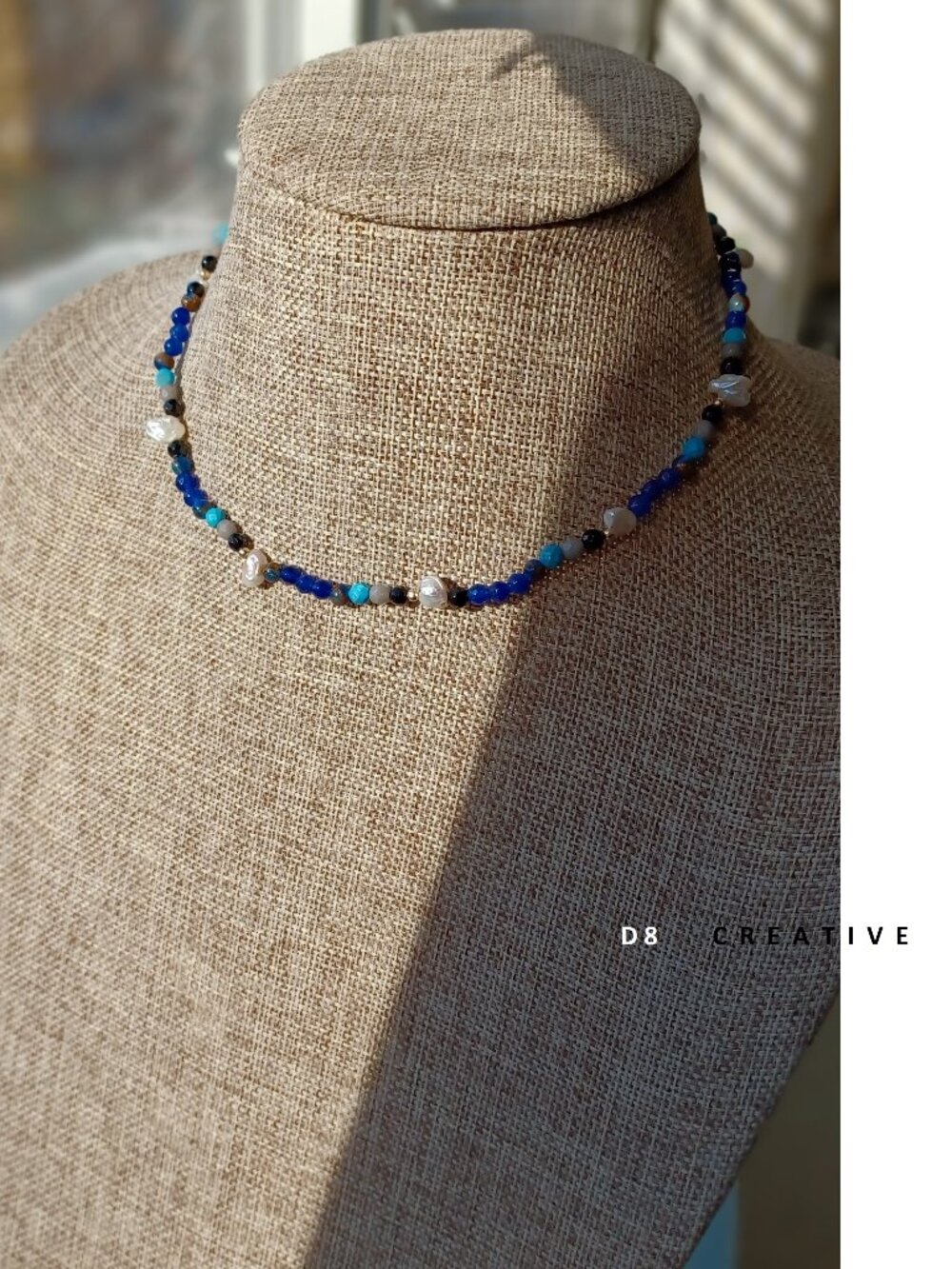 New fire agate with freshwater pearl and 14k gold filled choker necklace